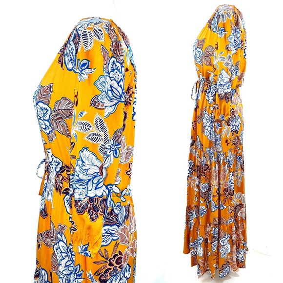 Abel the Label BOHO yellow floral 3/4 sleeve dress - Picture 2 of 8